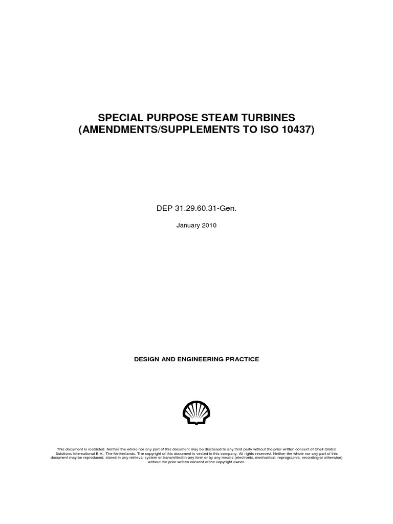 Special Purpose Steam Turbines (Amendments/Supplements To Iso 10437 ...