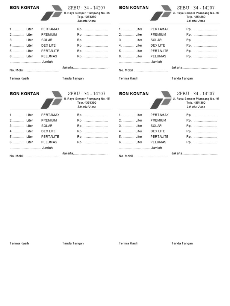 Contoh Bon Spbu | PDF
