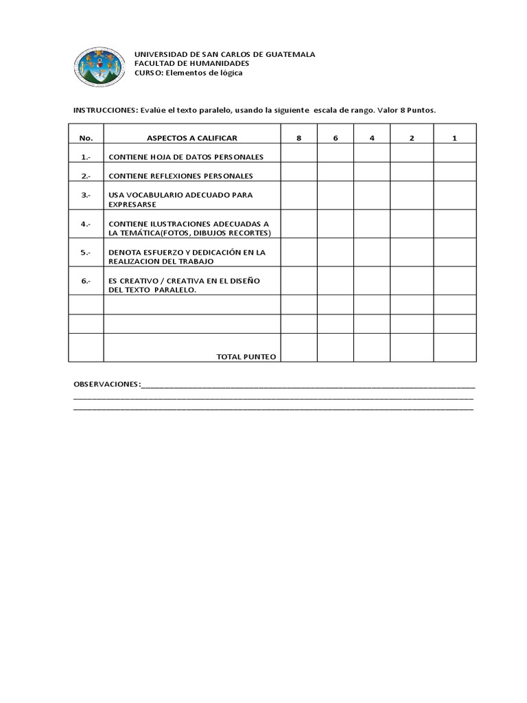 Escala de Rango para Calificar Texto Paralelo | PDF