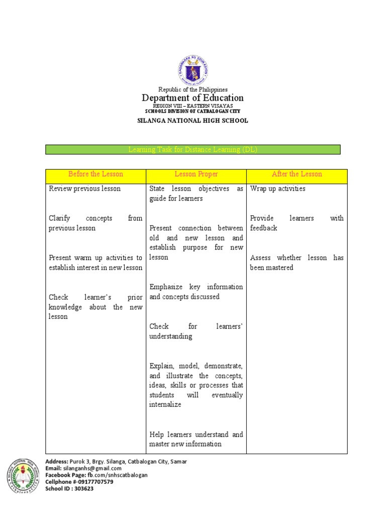 Distance Learning Lesson Plan Guide | PDF | Learning | Pedagogy
