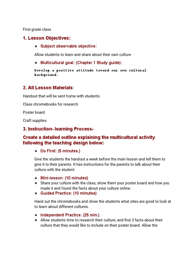 First Grade Multicultural Lesson Plan | PDF | Lesson Plan | Behavior ...