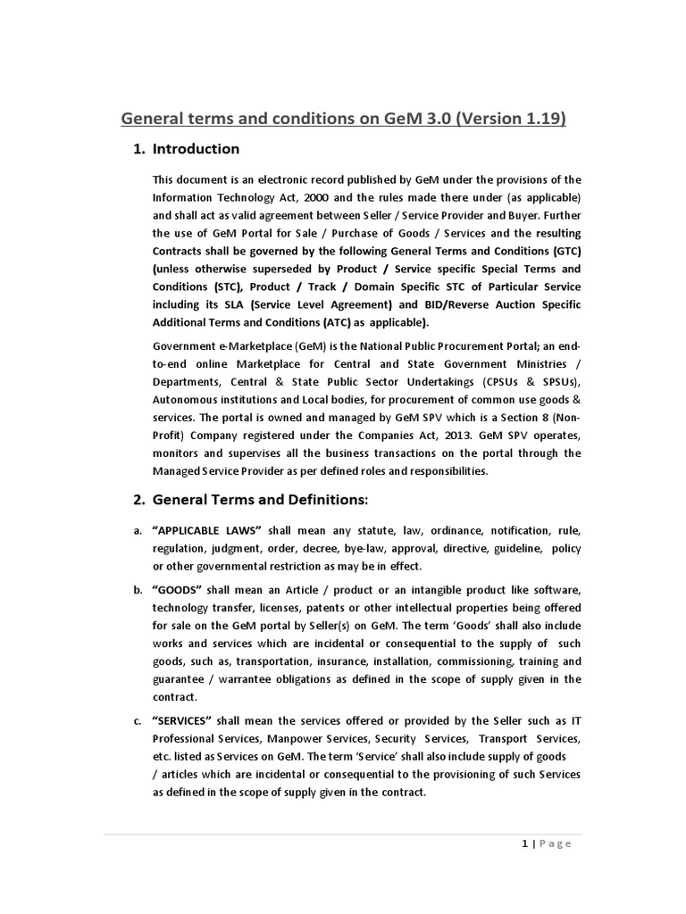 General Terms and Conditions On Gem 3.0 (Version 1.19) | PDF 