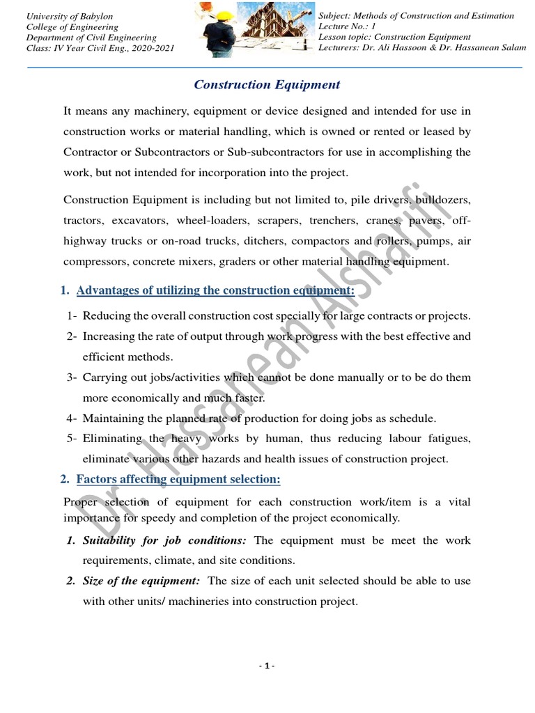 Advantages of Utilizing The Construction Equipment PDF Heavy