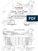 OJT Certificate for Dinda Febi Qavida