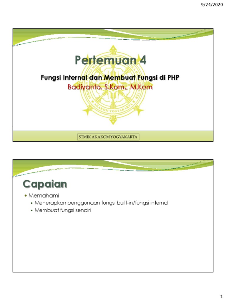 Fungsi PHP: Internal & Kustom | PDF | Komputer