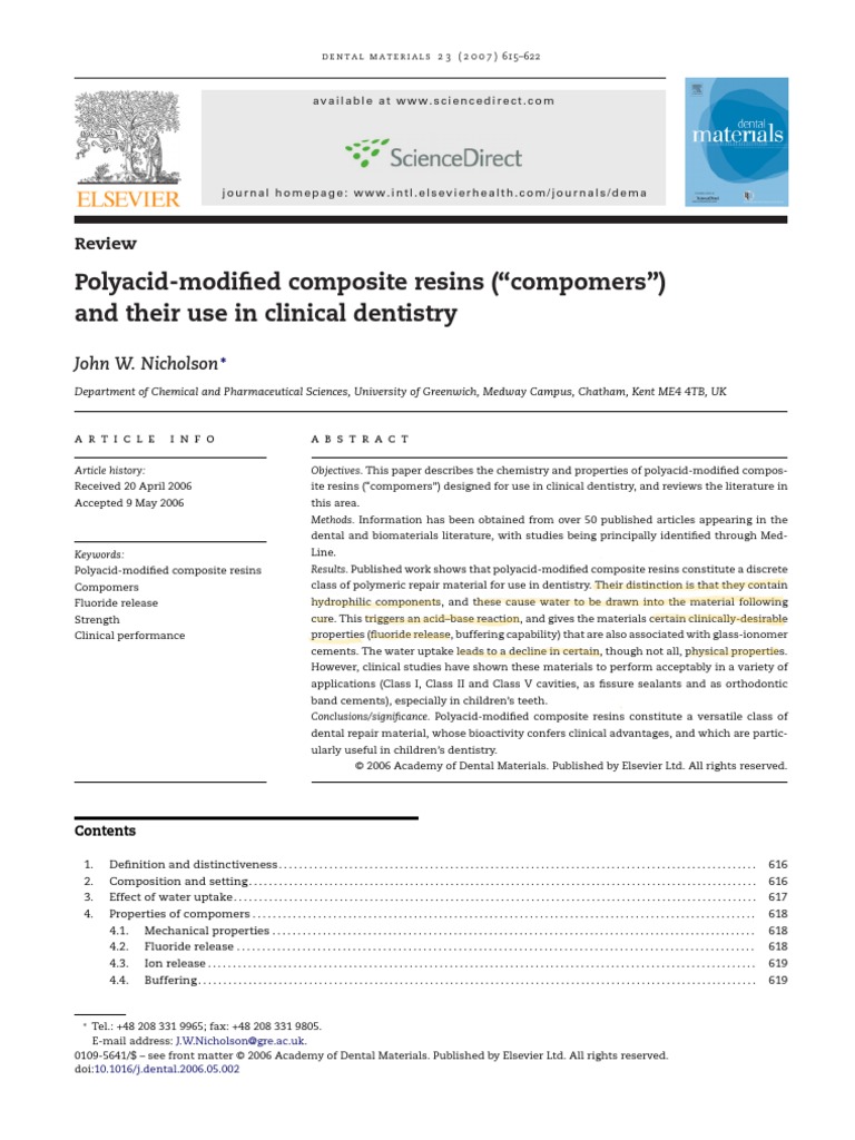 Compomers and Their Use in Dentistry | PDF | Dental Composite | Ph