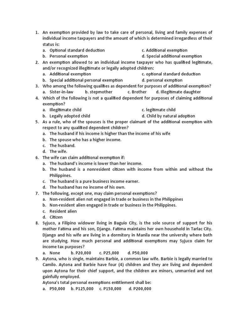 An Exemption Provided by Law To Take Care of Personal | PDF | Taxpayer