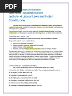 Lecture-4 Labour Laws and Indian Constitution: Class Notes - Industrial Relations