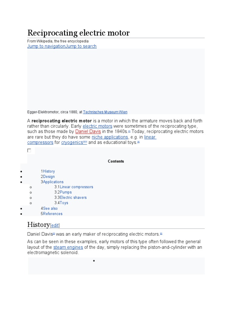Reciprocating Electric Motor History PDF Devices