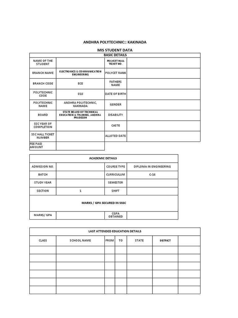 Student Admission Details for ECE Diploma | PDF | Further Education