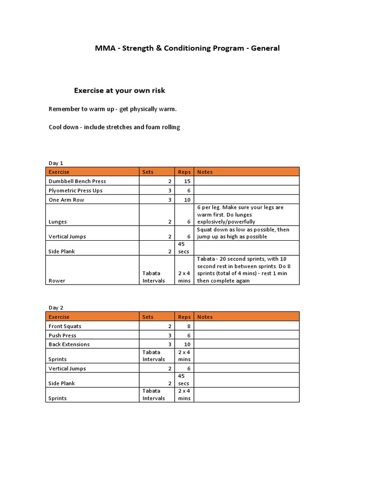 MMA Strength & Conditioning Program | PDF | Strength Training | Weight ...