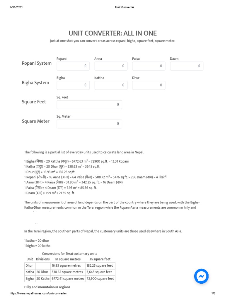 Unit Converter All in One Ropani System Bigha System Square Feet