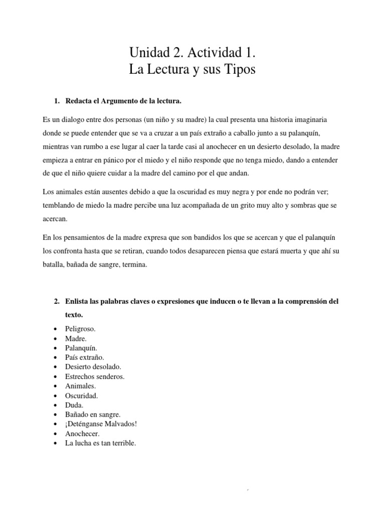 Unidad 2. Actividad 1. La Lectura y Sus Tipos | PDF