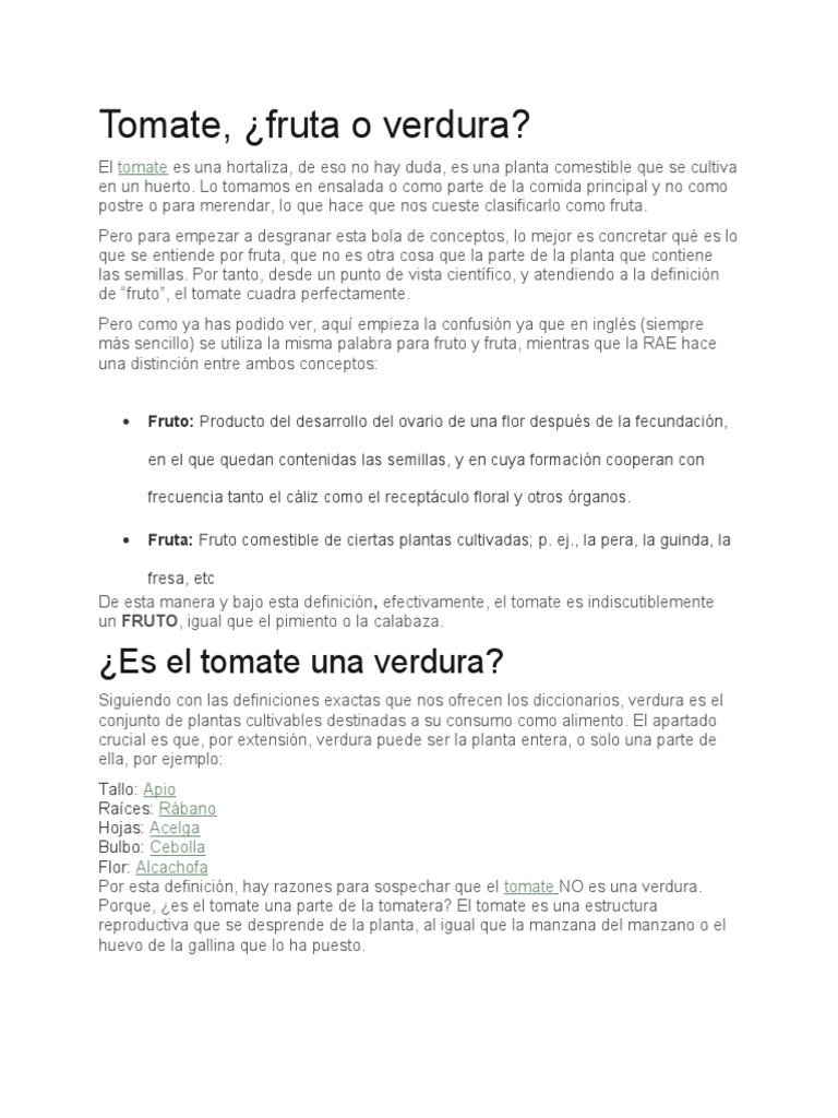El dilema del tomate: ¿fruta o verdura? | PDF | Fruta | Tomate, image size:768x1024