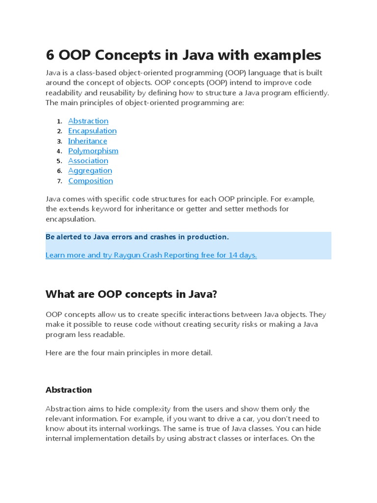 6 OOP Concepts in Java With Examples | PDF | Class (Computer ...