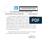 Employment Notification - Cancellation: The Tamilnadu Cooperative Milk Producers' Federation Limited