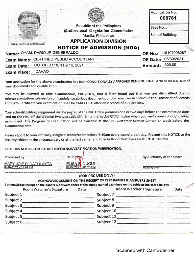 PRC Notice of Admission PDF