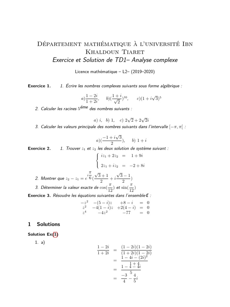 Exercices et Solutions en Analyse Complexe | PDF | Objets mathématiques ...