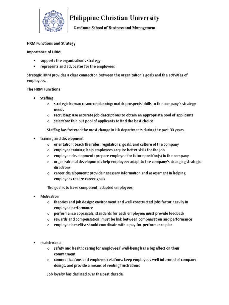 Strategic Functions of HRM Explained | PDF | Human Resource Management ...