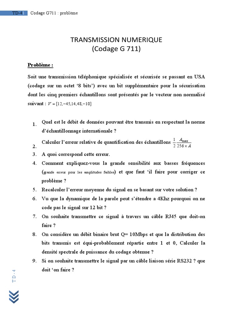 Transmission Numerique (Codage G 711) : Problème | PDF