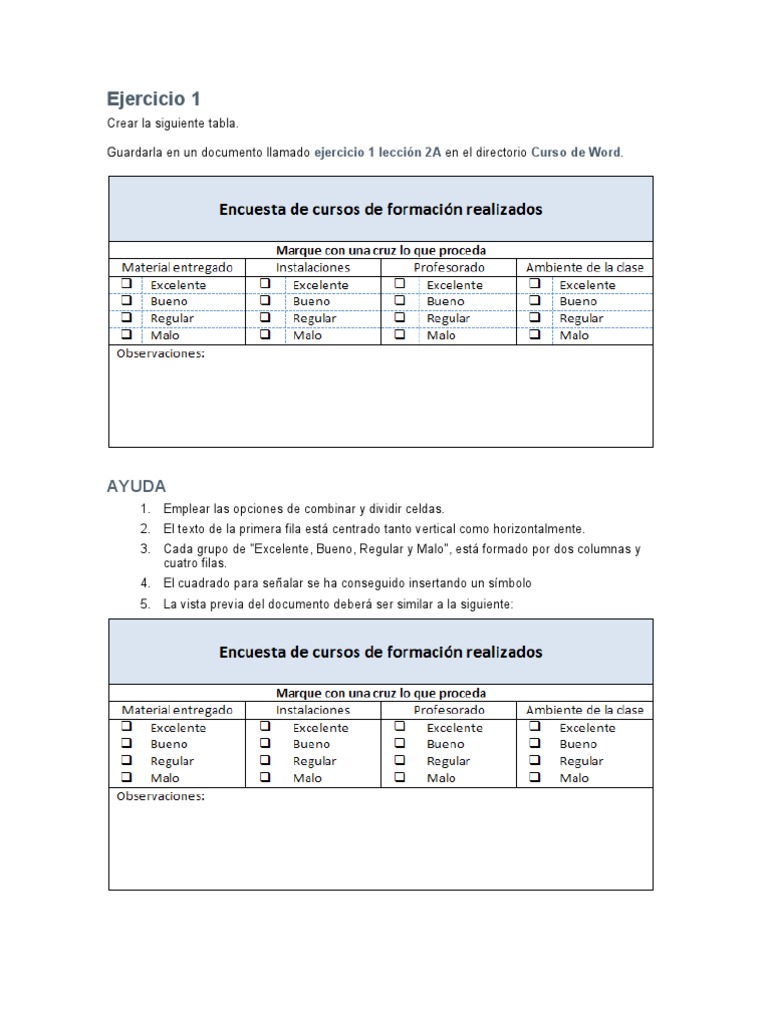 Ejercicios de Word Tablas