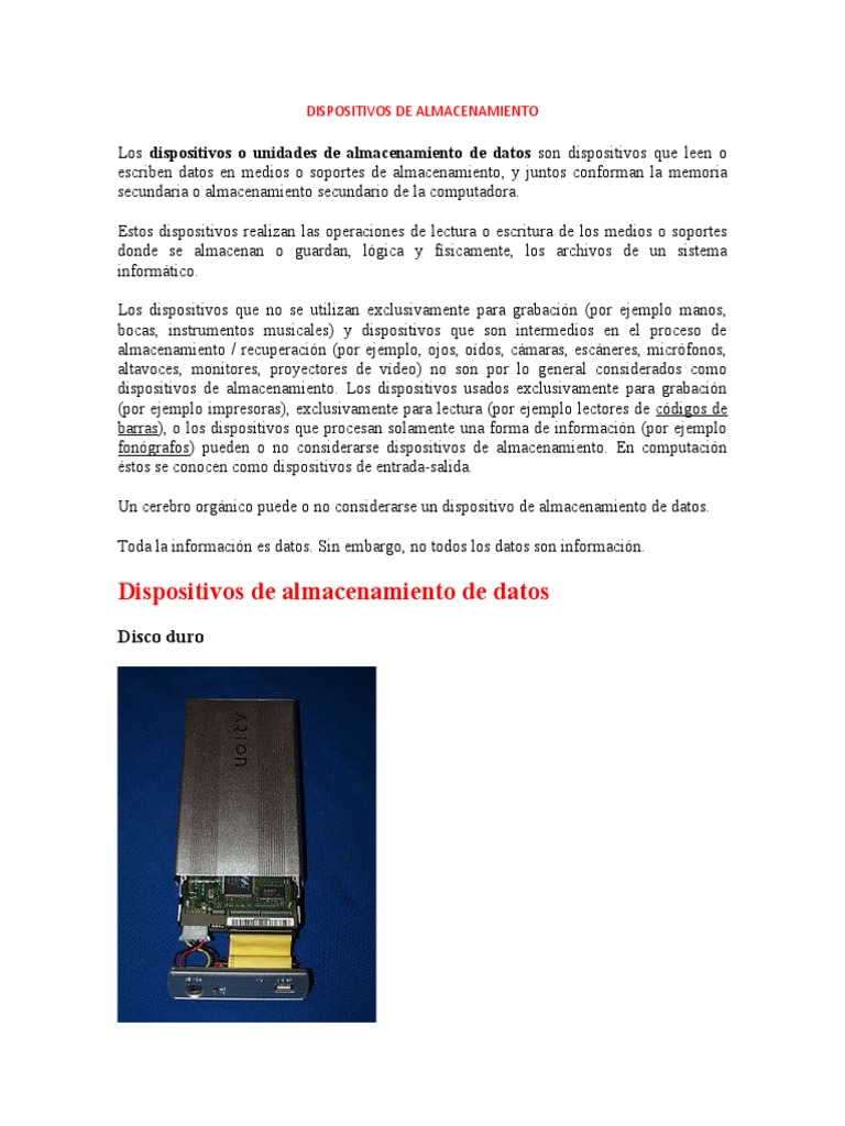 Dispositivos de Almacenamiento de Datos | PDF | Hardware de la ...