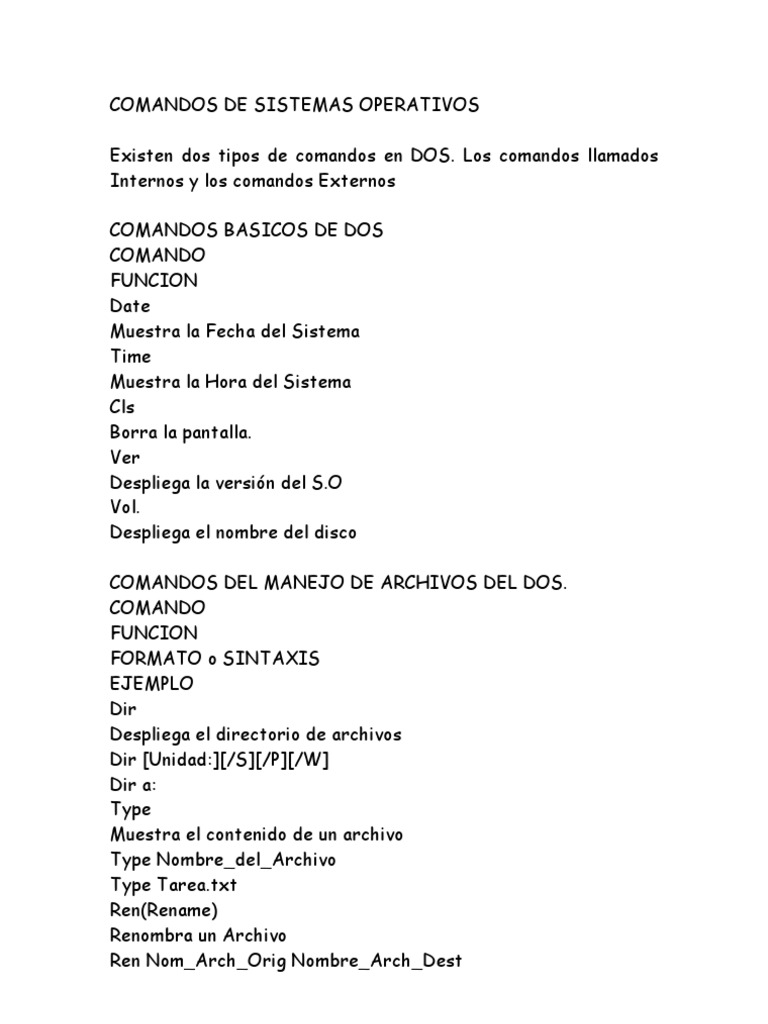 Comandos Internos y Externos en DOS | PDF