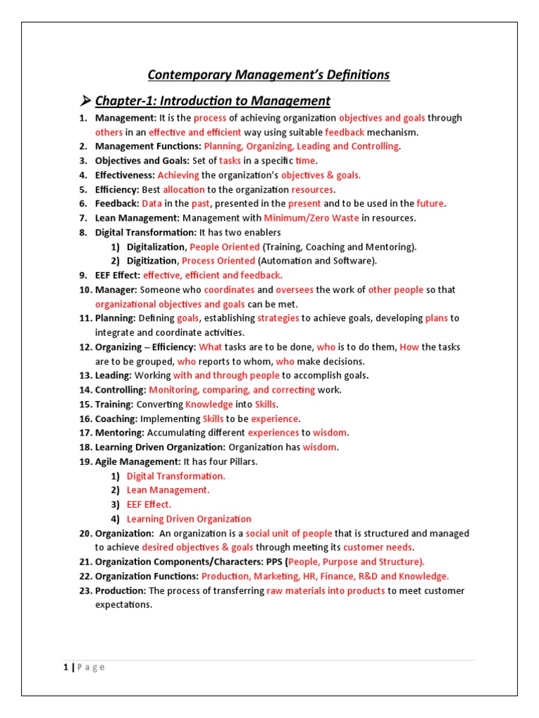 Contemporary Management Definitions | PDF | Strategic Management ...