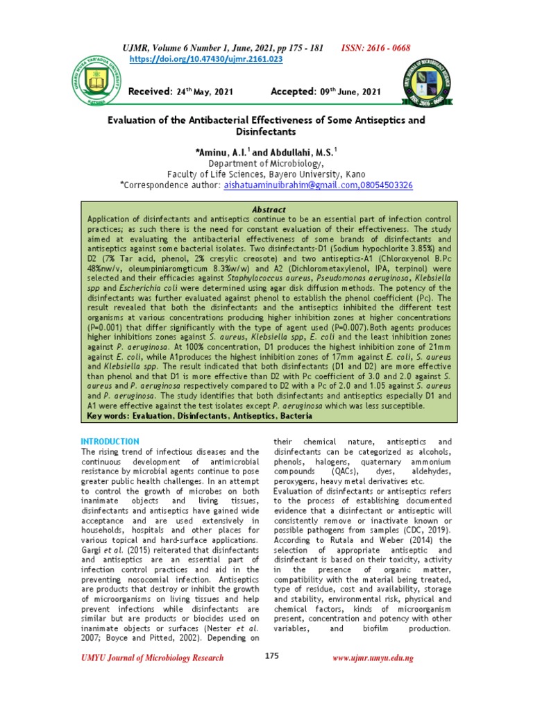 Evaluation of The Antibacterial Effectiveness of Some Antiseptics and