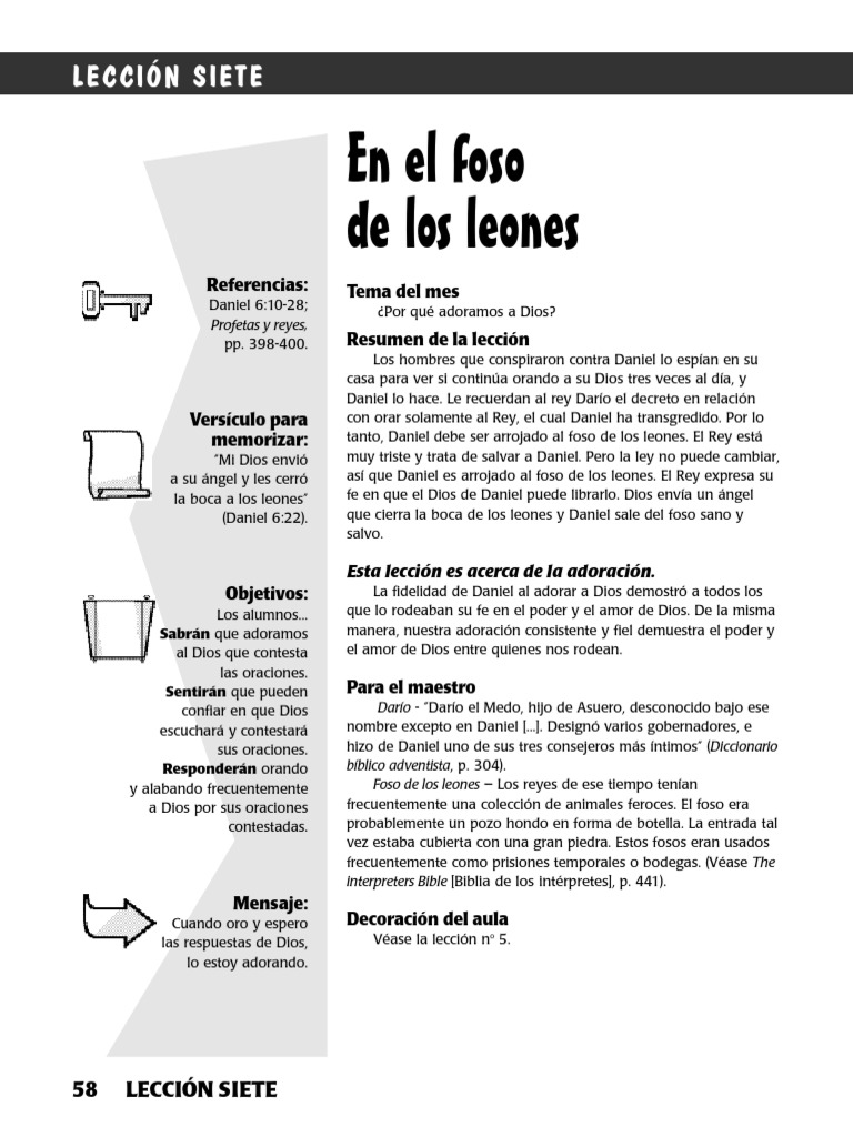 En El Foso de Los Leones Referencias - Daniel 6 - 10-28 Profetas y Reyes,  Pp. 398-400. | PDF | León | Oración