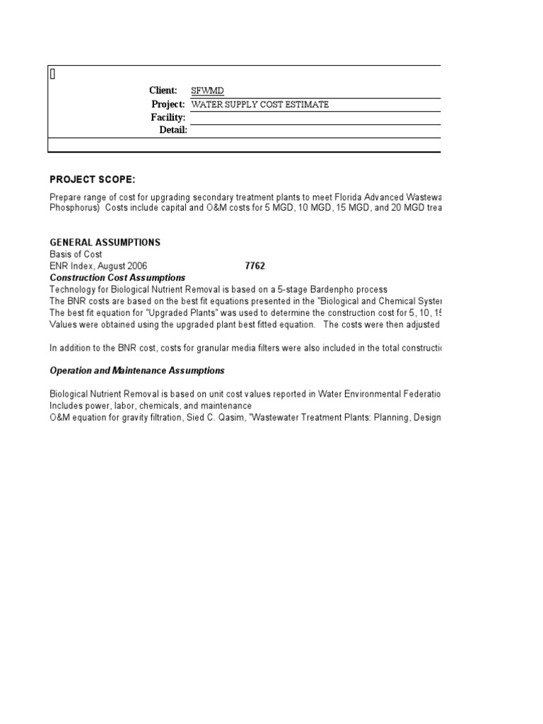 Estimating Capital and Operating Costs for Upgrading Wastewater