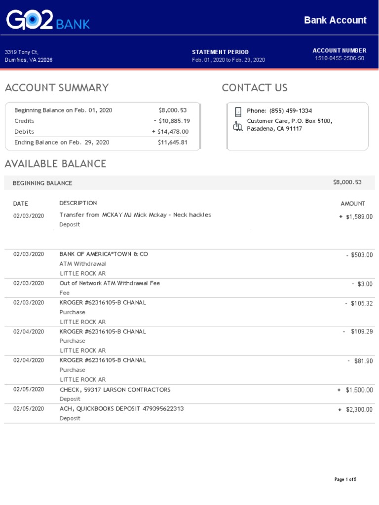 Go2Bank Account Statement Summary | PDF | Deposit Account | Automated ...