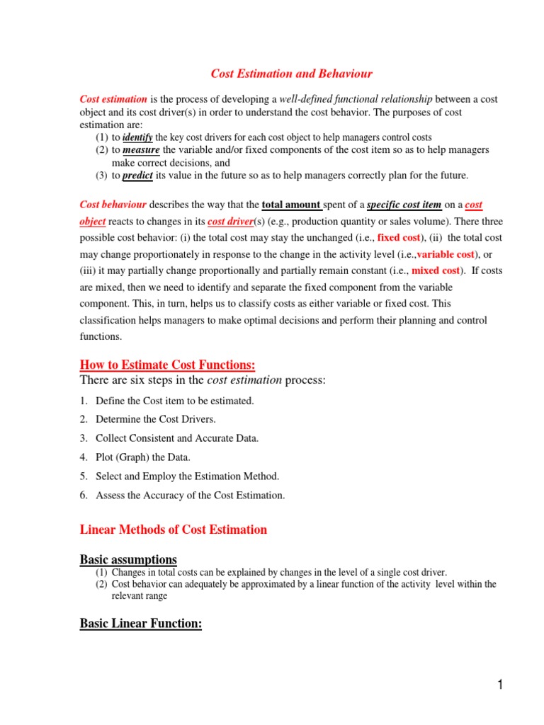 Cost Estimation and Behavior Analysis | PDF | Coefficient Of ...