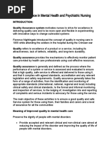 Quality Assurance in Mental Health and Psychiatric Nursing