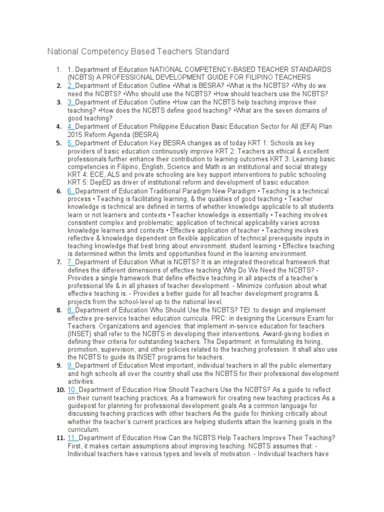 National Competency-Based Teacher Standards | PDF | Teachers ...