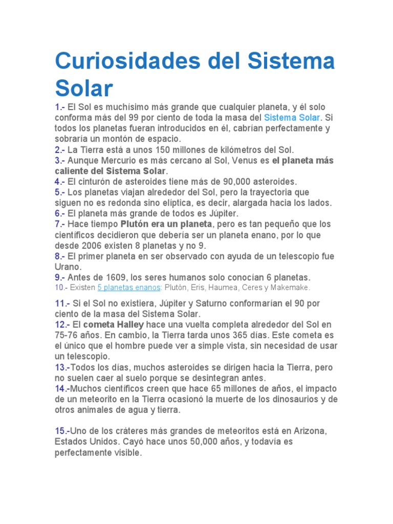 Curiosidades Del Sistema Solar | PDF