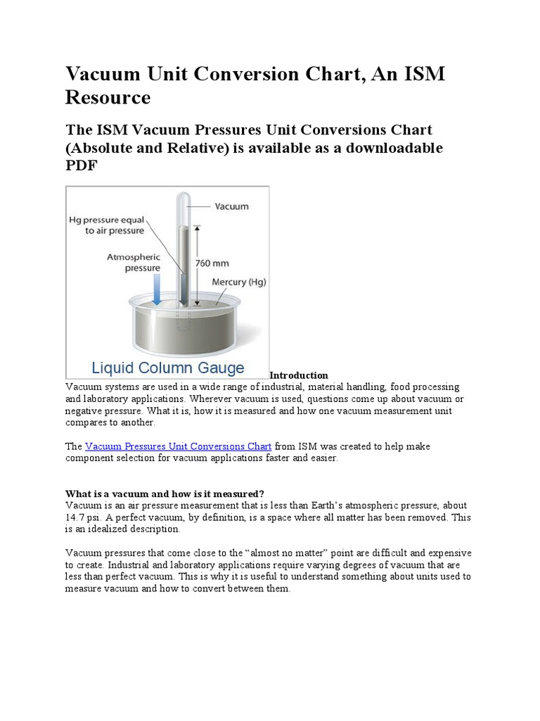 Vacuum Unit Conversion Chart, An ISM Resource ISM, 52 OFF