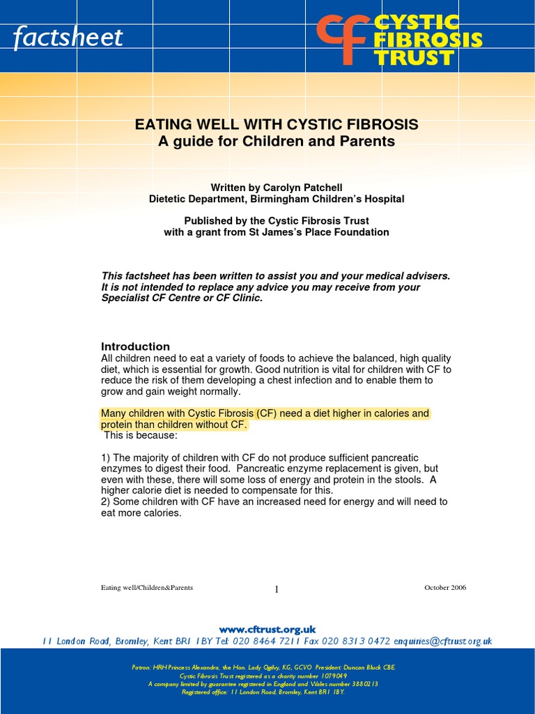 Cystic Fibrosis Guidelines For Parents | PDF | Fat | Lunch