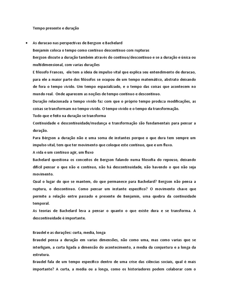 Tempo Presente E Duração Pdf Henri Bergson Tempo