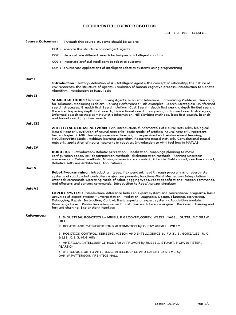 Intelligent Robotics Course Overview | PDF | Robotics | Artificial ...