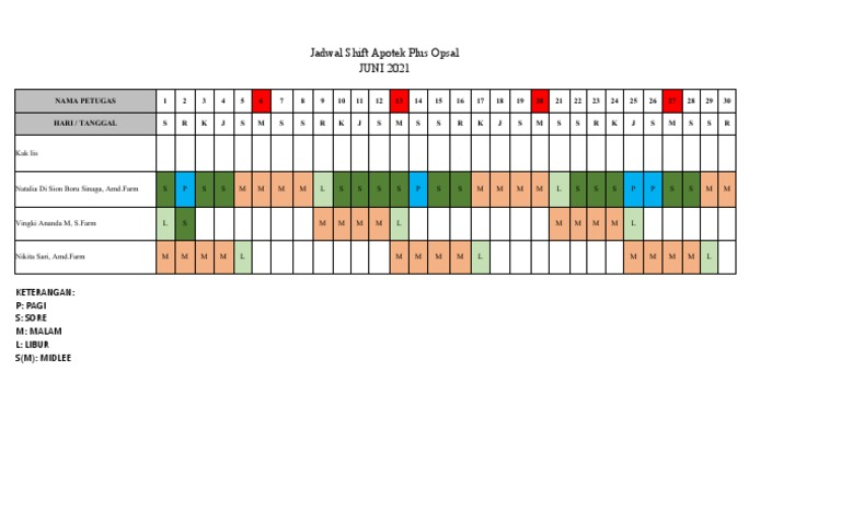 Jadwal Shift Apotek Juni 2021 | PDF