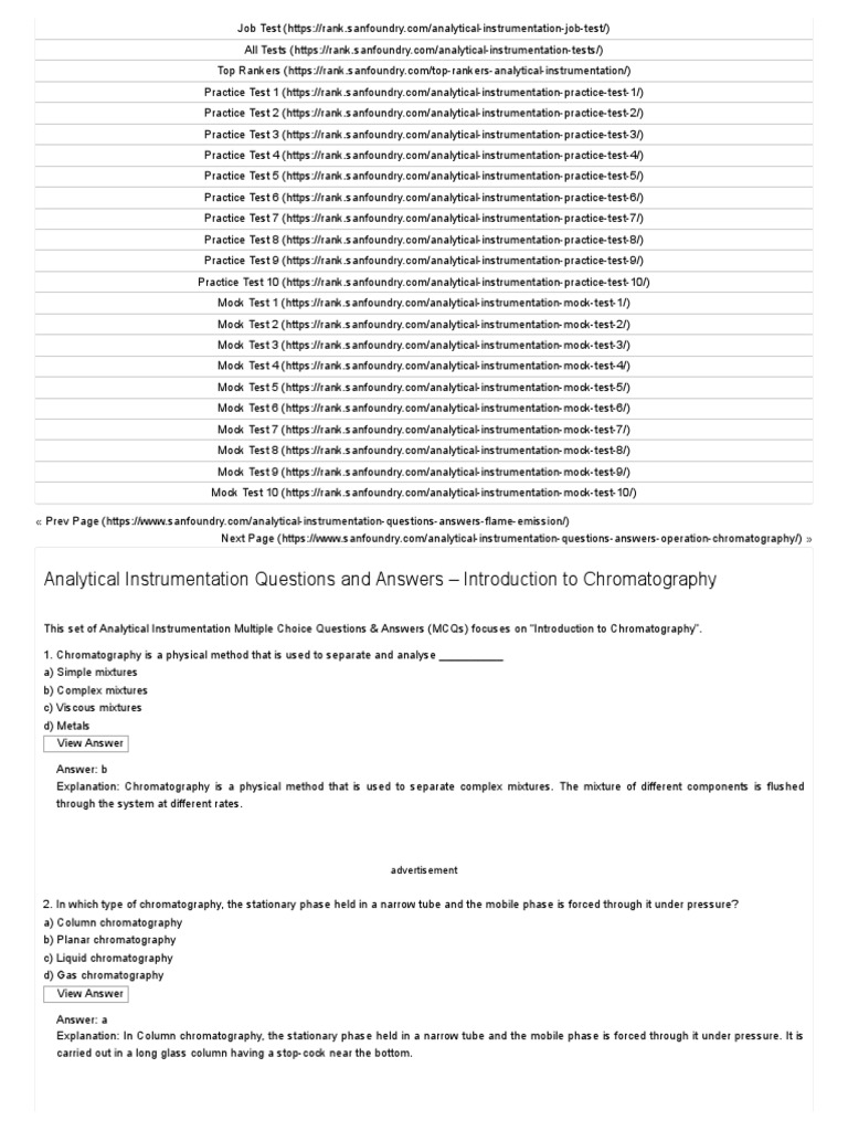 Chromatography MCQs and Answers Guide | PDF | Elution | Chromatography