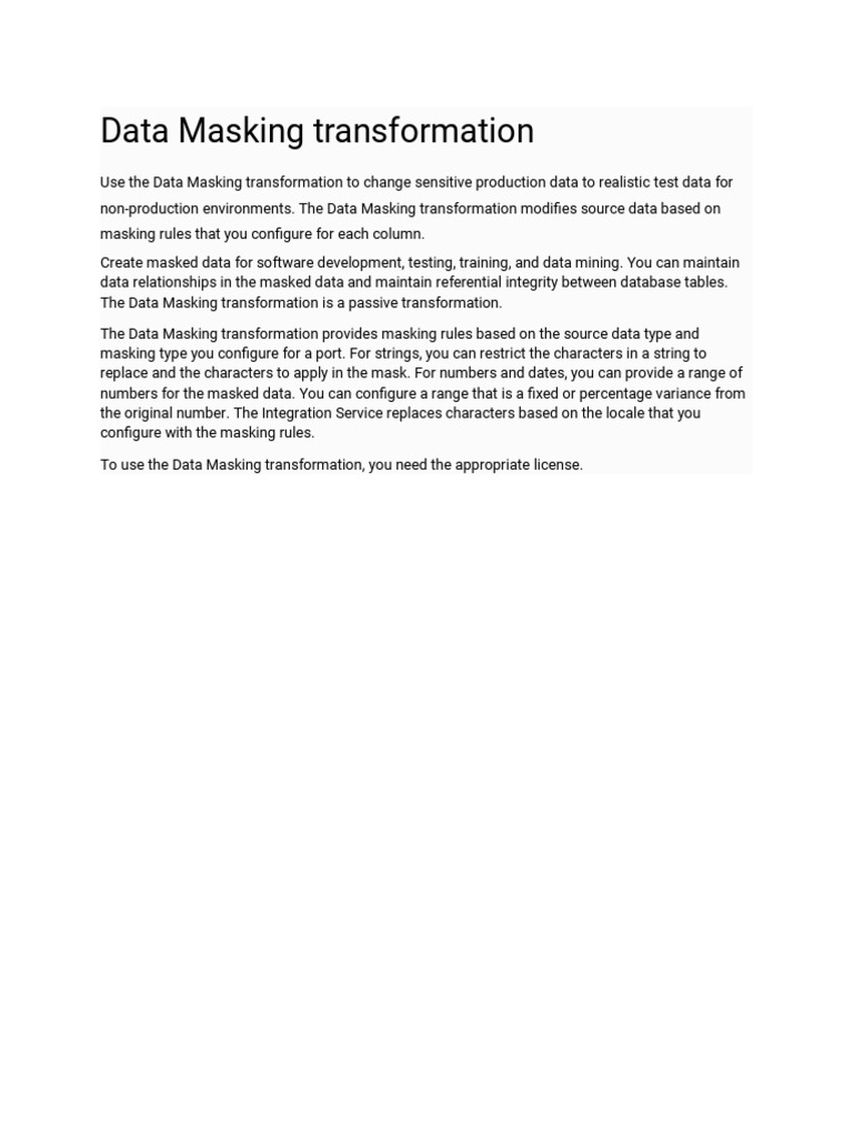 Data Masking Transformation | PDF