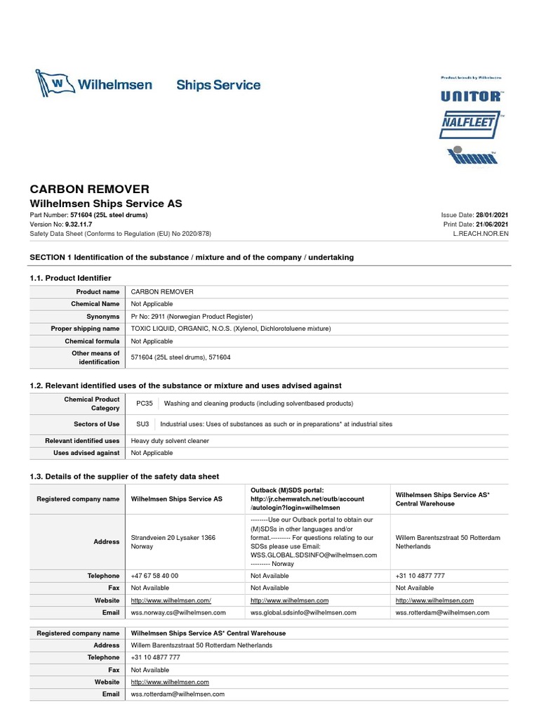 Carbon Remover Safety Data Sheet | PDF | Toxicity | Vomiting