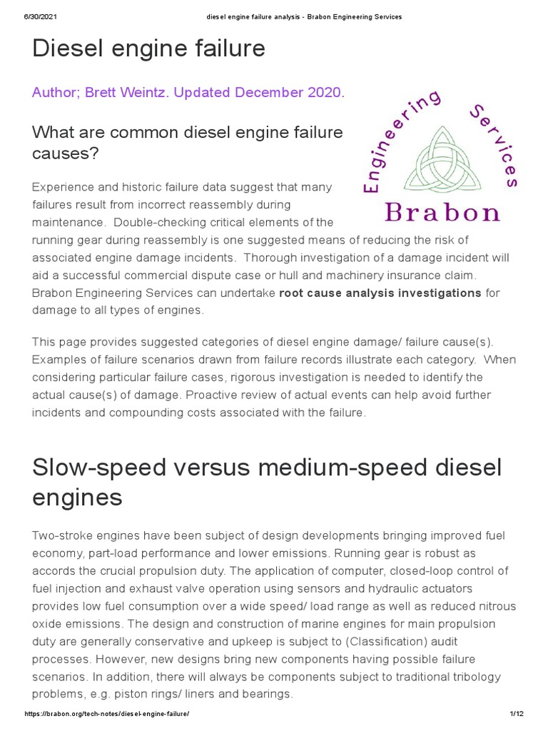 Diesel Engine Failure Analysis Brabon Engineering Services PDF