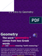 Geometry 1 - 1 Intro To Geometry Handout