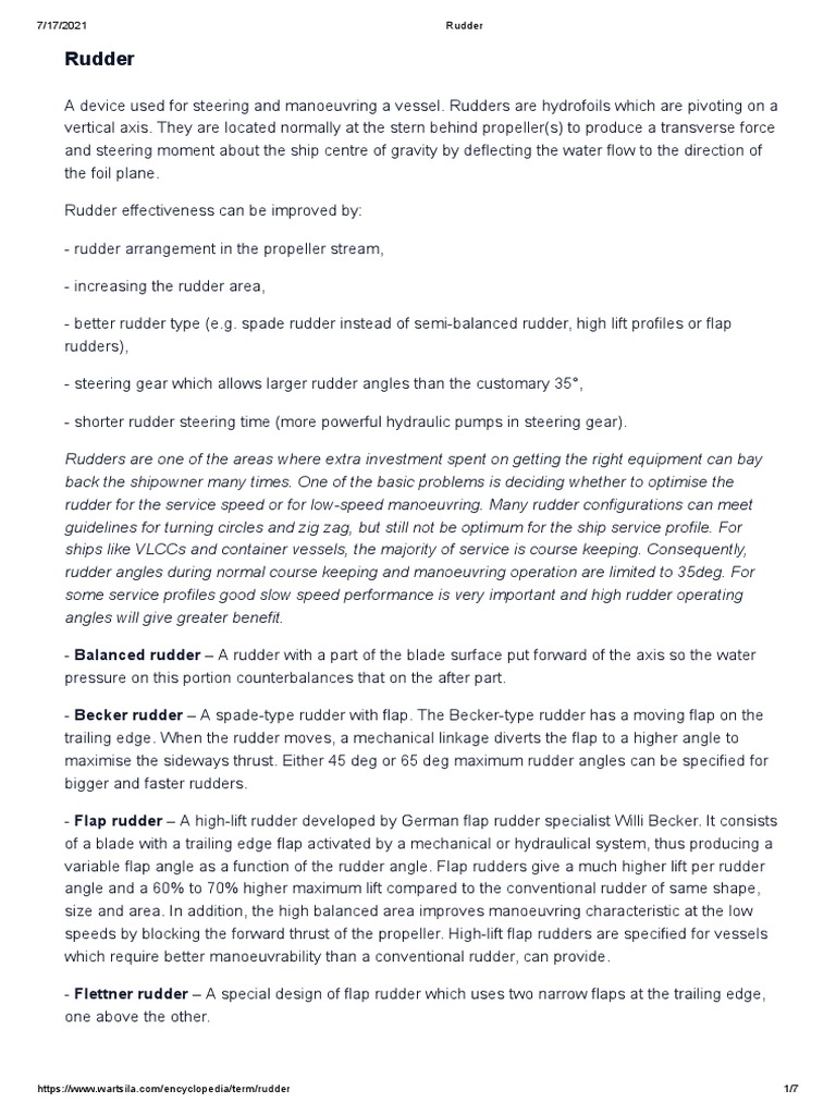 Some Rudder Terminology - Wartsila Marine Encyclopedia | PDF | Rudder ...