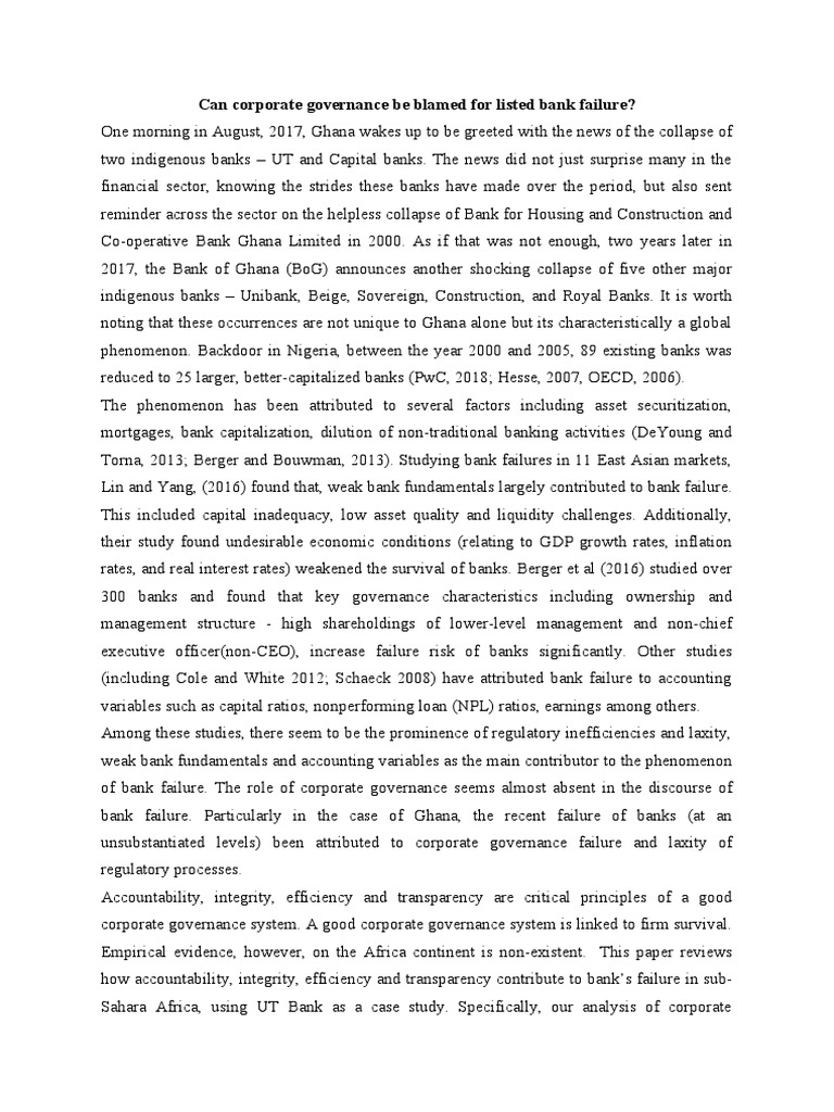 Corporate Governance and Bank Failures in Ghana | PDF | Corporate ...