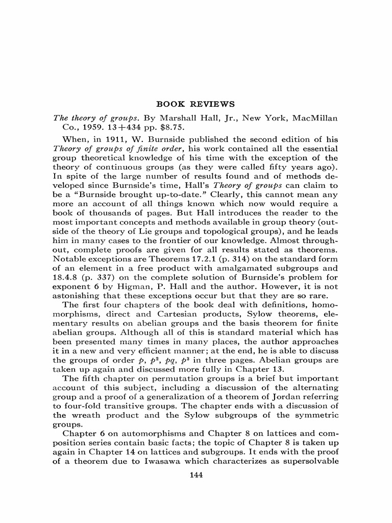 The Theory of Groups. by Marshall Hall, JR., New York, Macmillan