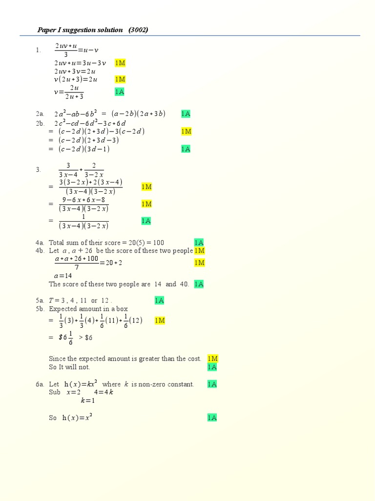 Paper I Solutions for 3002 Exam | PDF | Elementary Mathematics | Geometry